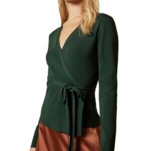Ted Baker Gworji wrap sweater knit stretch hunter forest green long sleeve 10 M